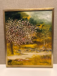 KARIN ANDERSSON. Oil on canvas, "Cherry tree in bloom", signed and dated -78..