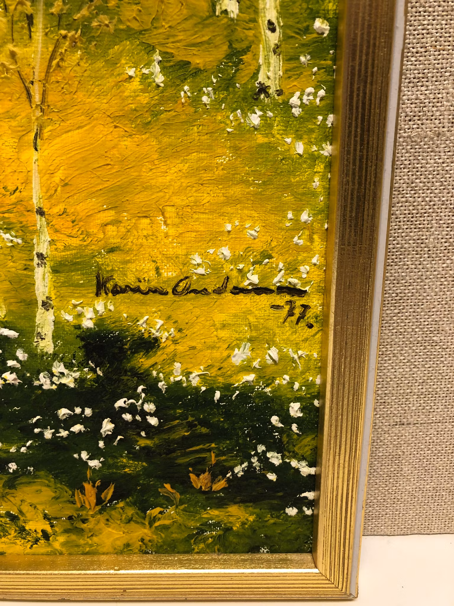 KARIN ANDERSSON. Olja på duk, "Björkar", signerad och daterad -77.
