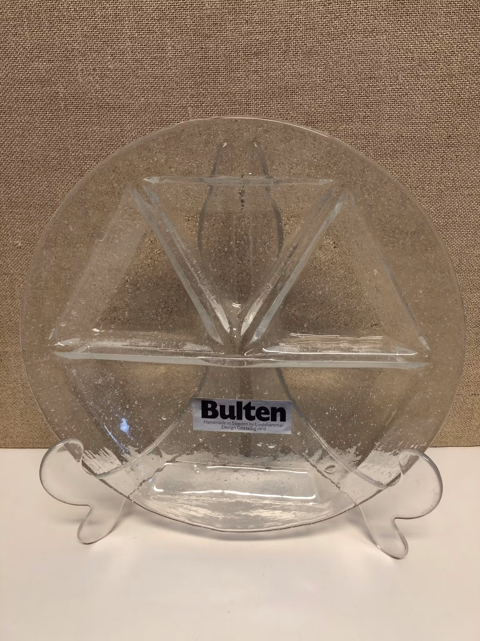 GÖSTA SIGVARD. Tapastallrikar 4 st. glas, "Bulten", Lindshammar.