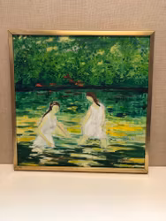 KG OLSSON. Oil on canvas, "Bathing 1917", signed.