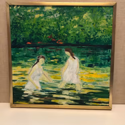 KG OLSSON. Oil on canvas, "Bathing 1917", signed.