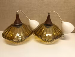 TAKLAMPOR ETT PAR, glas/teak, 1960-tal.
