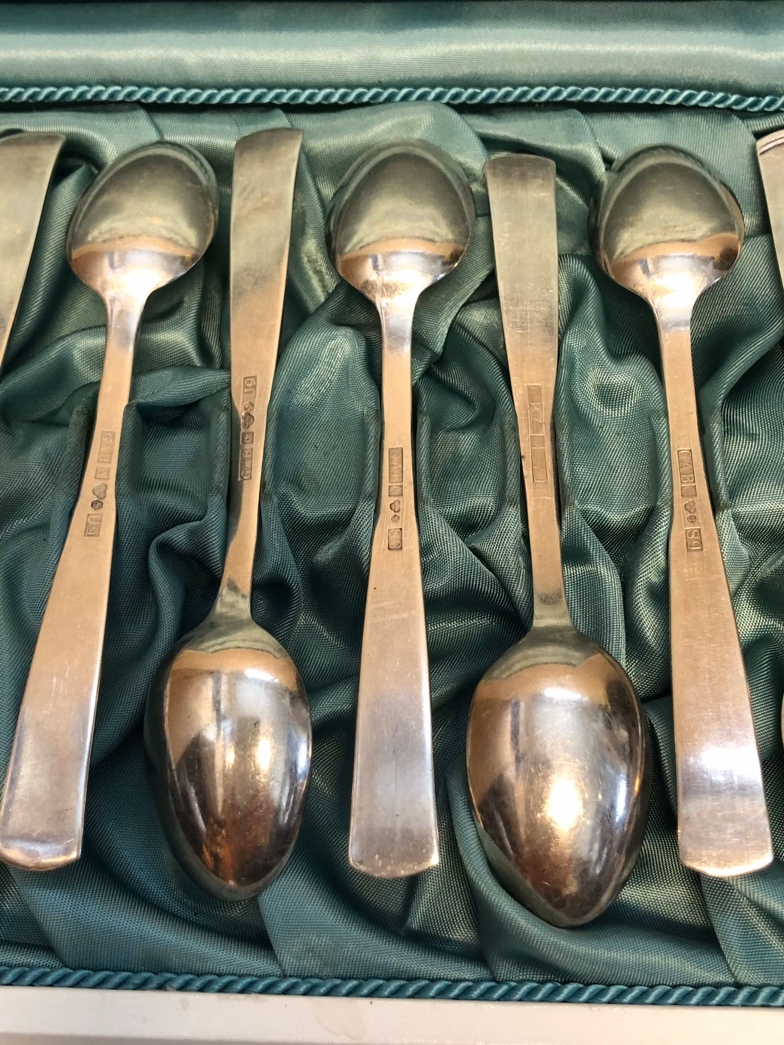 JACOB ÄNGMAN. Kaffeskedar 12 st. silver, "Rosenholm", GAB, 1970/68