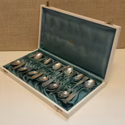 JACOB ÄNGMAN. Kaffeskedar 12 st. silver, "Rosenholm", GAB, 1970/68