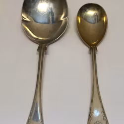 LAYING SPOONS 2 pcs. nickel silver, "French Lily", 1900s.