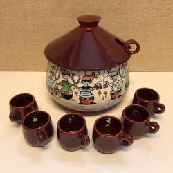 ANITA NYLUND. Glöggset, skål med slev samt 6 st. glöggmuggar, porslin, Jie, Gantofta.