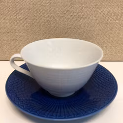 LOUISE ADELBORG. Teacup with saucer, porcelain, "Blue National", Rörstrand.