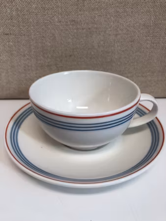TOVE SLOTTE. Teacup with saucer, porcelain, "Domino Bistro", Arabia, Finland, 1980s/90s.