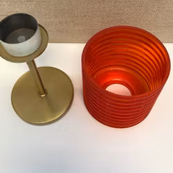 CANDLE, brass/glass, 1960s/70s.