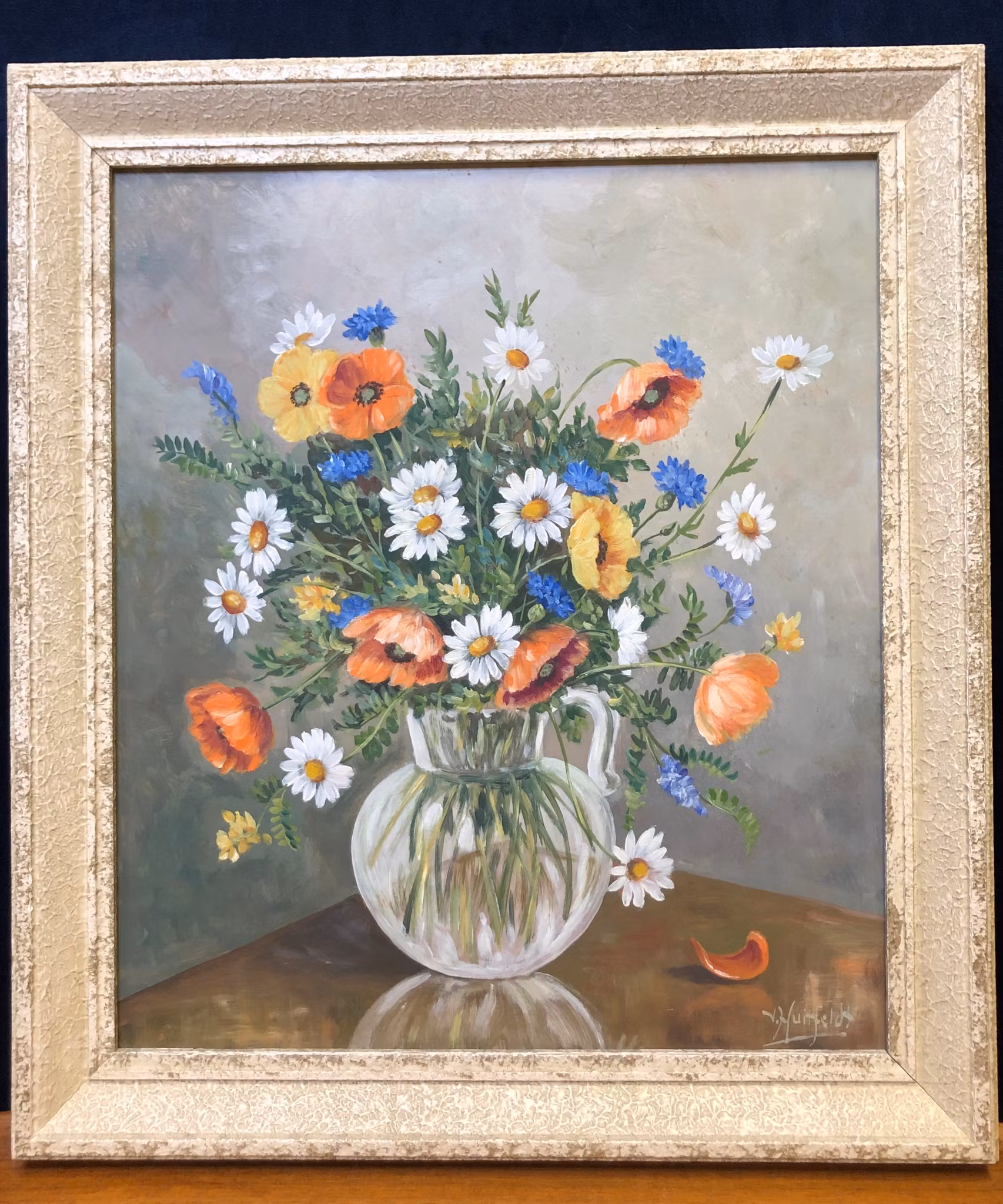 OKÄND KONSTNÄR. Blomsterstilleben, olja på pannå, signerad.