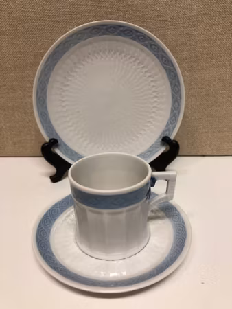 COFFEE CUP, SAUCER AND PLATE, porcelain, "Blue Fan", Royal Copenhagen, Denmark.