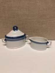 SUGAR BOWL AND CREAM SKIPPER, porcelain, "Blue Fan", Royal Copenhagen, Denmark.