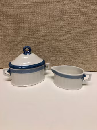 SUGAR BOWL AND CREAM SKIPPER, porcelain, "Blue Fan", Royal Copenhagen, Denmark.