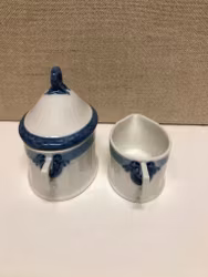 SUGAR BOWL AND CREAM SKIPPER, porcelain, "Blue Fan", Royal Copenhagen, Denmark.
