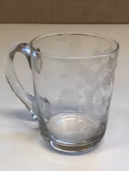 MUGG, glas , etsad dekor, Ronneby Brunn, 18/1900-tal.