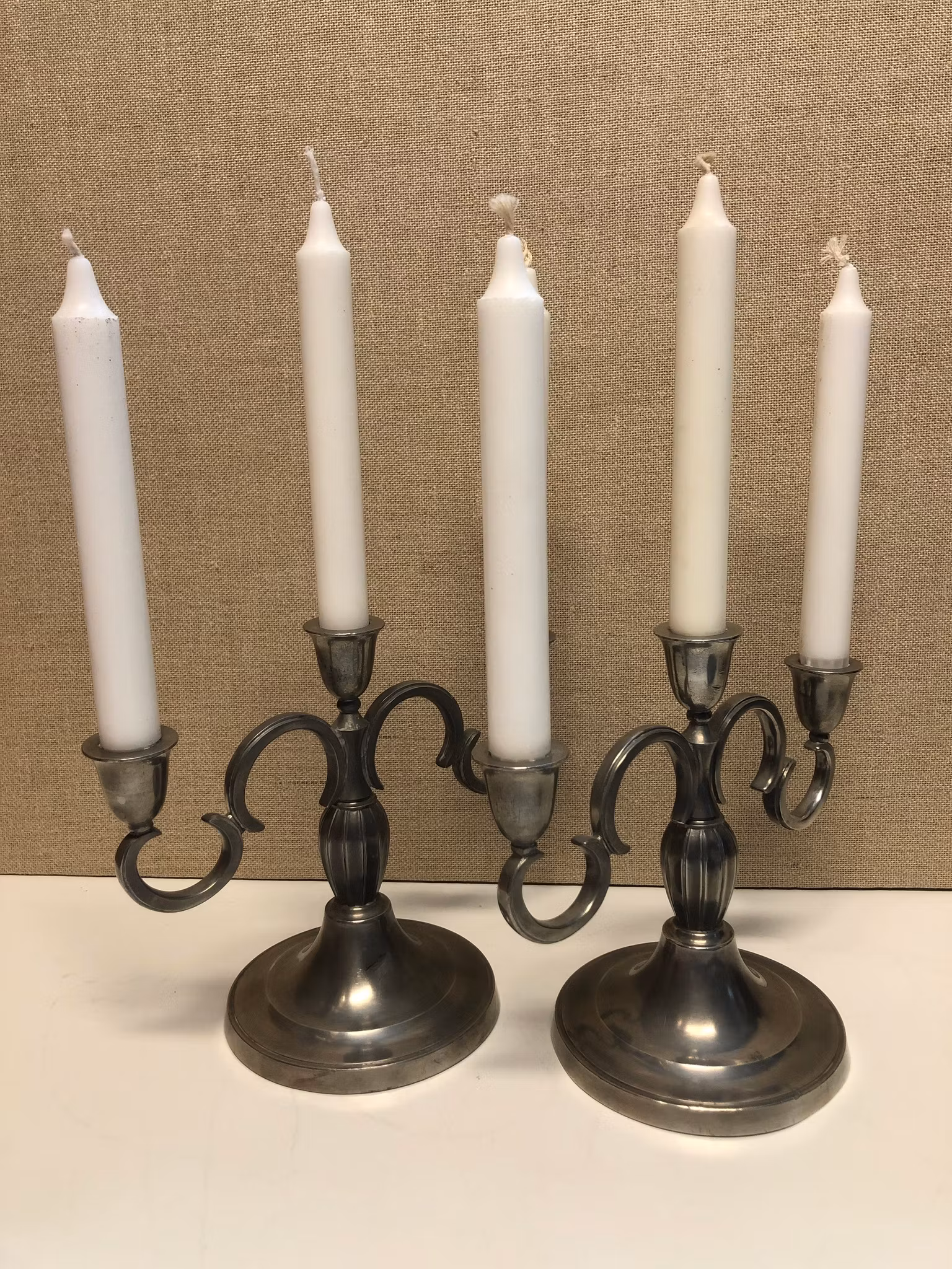 CANDELABRAS, a pair, pewter, GAB Stockholm, 1936.