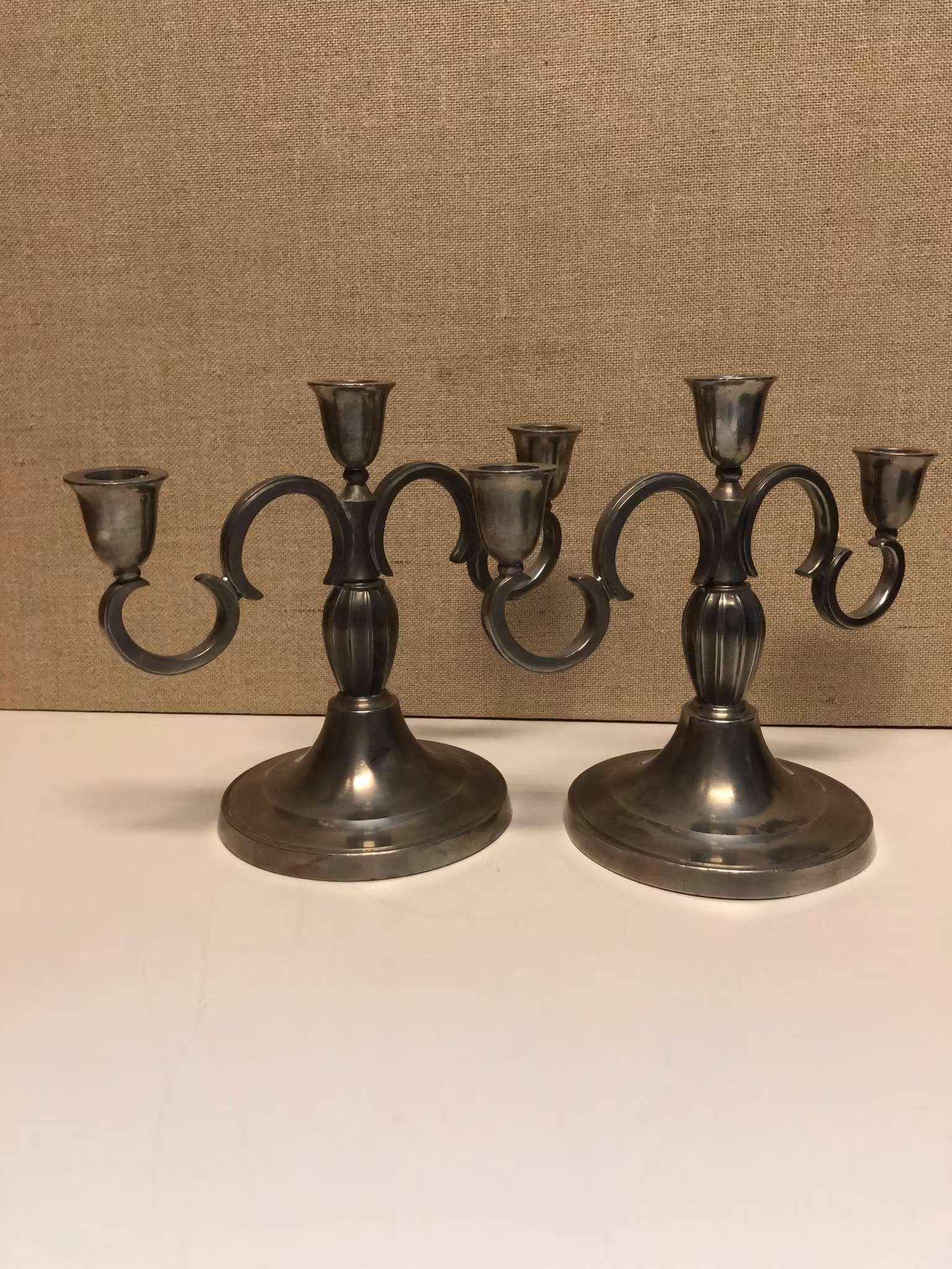 CANDELABRAS, a pair, pewter, GAB Stockholm, 1936.