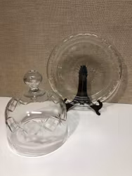 CHEESE BOWL WITH DISH, glass, early 20th century.