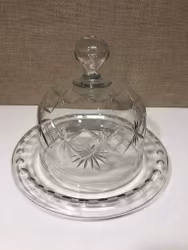CHEESE BOWL WITH DISH, glass, early 20th century.