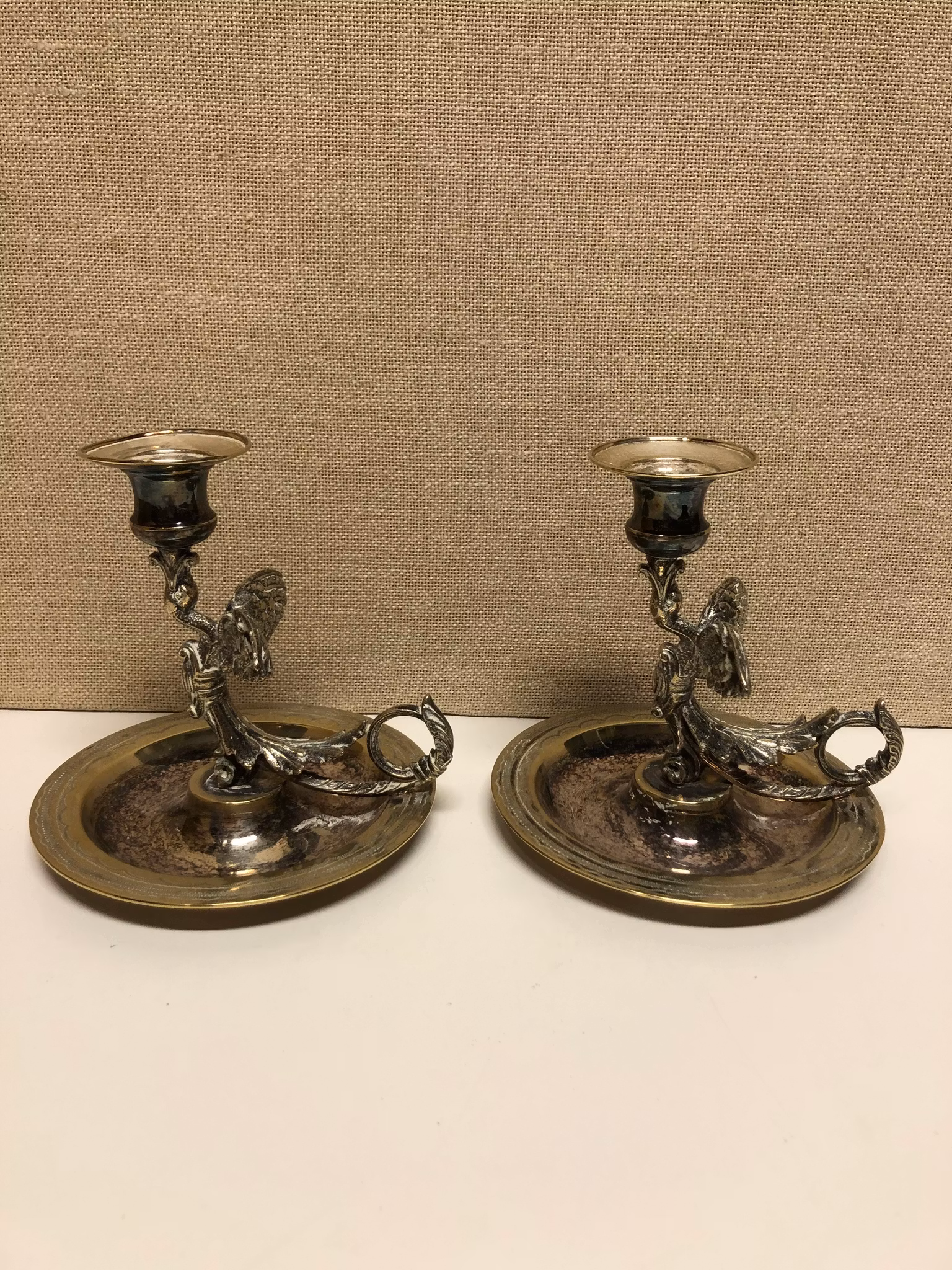 NATTLJUSSTAKAR, ett par, nysilver, 1900-talets början.