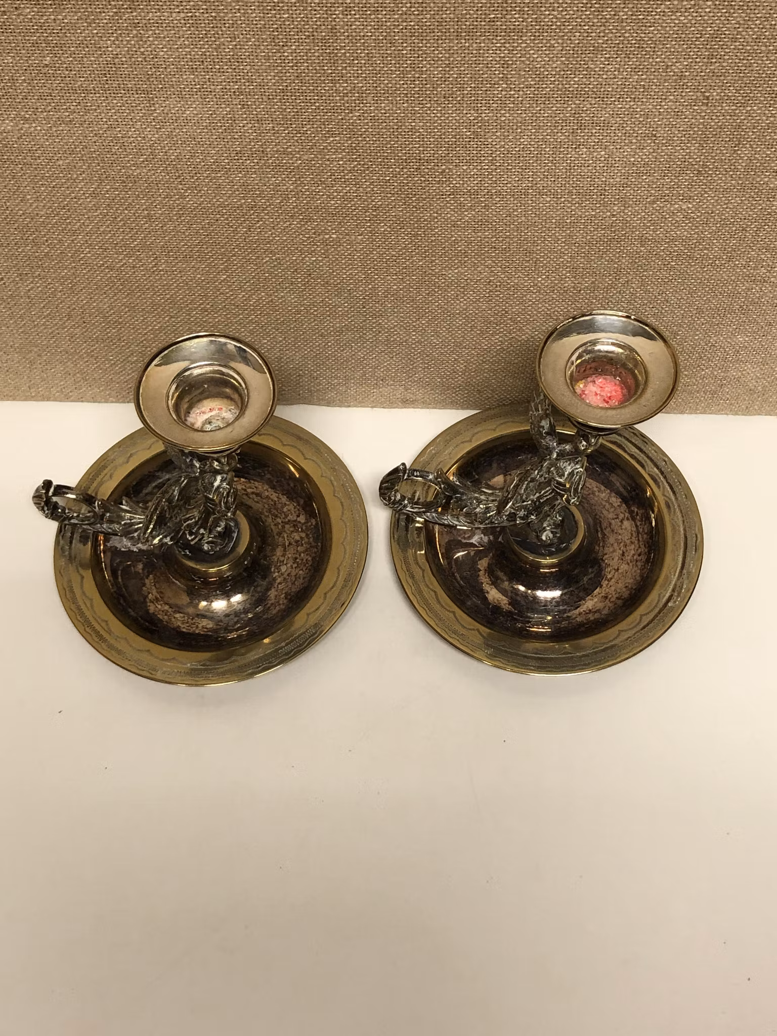 NATTLJUSSTAKAR, ett par, nysilver, 1900-talets början.