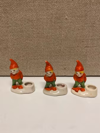 CANDLEHOLDERS 3 pcs. porcelain, Santa Claus, 1900-first half.