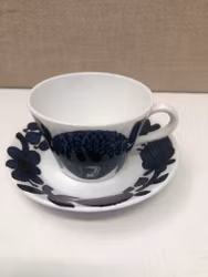STIG LINDBERG. Coffee cup with saucer, bone china, "Blue Aster", Gustavsberg.
