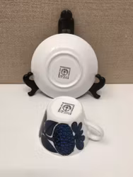 STIG LINDBERG. Coffee cup with saucer, bone china, "Blue Aster", Gustavsberg.