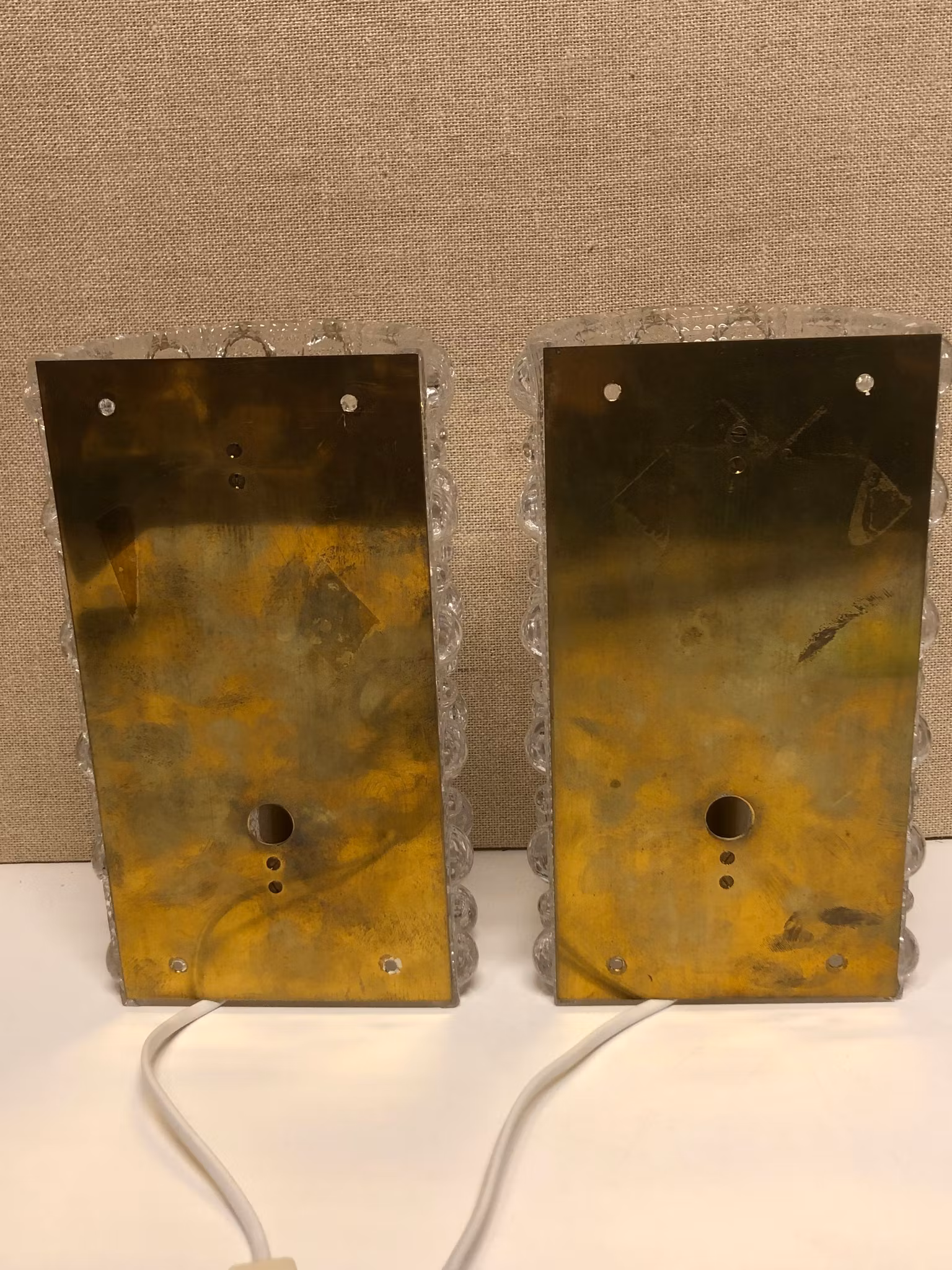 CARL FAGERLUND. Vägglampor ett par, glas/mässing, Orrefors.