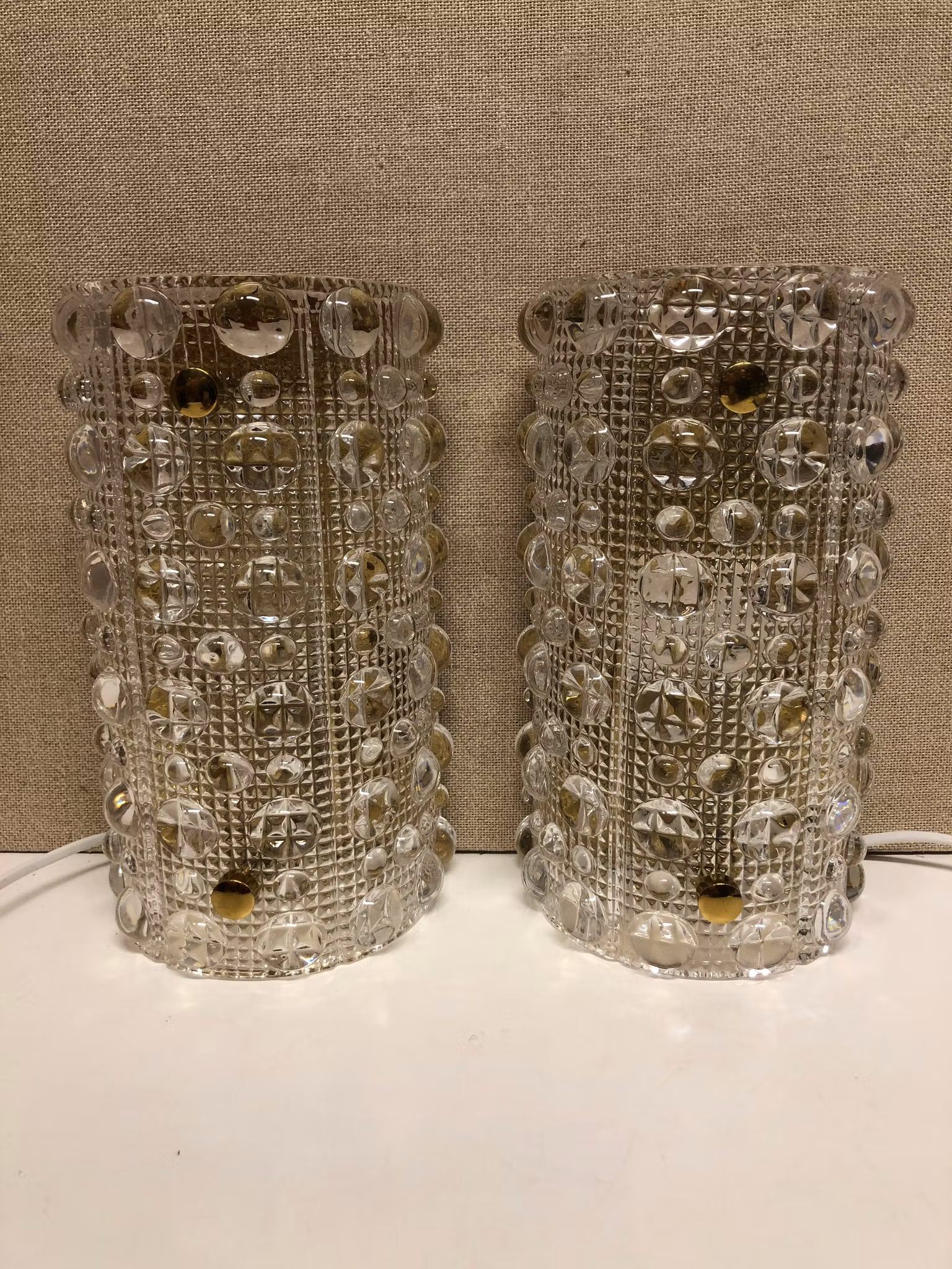 CARL FAGERLUND. Vägglampor ett par, glas/mässing, Orrefors.