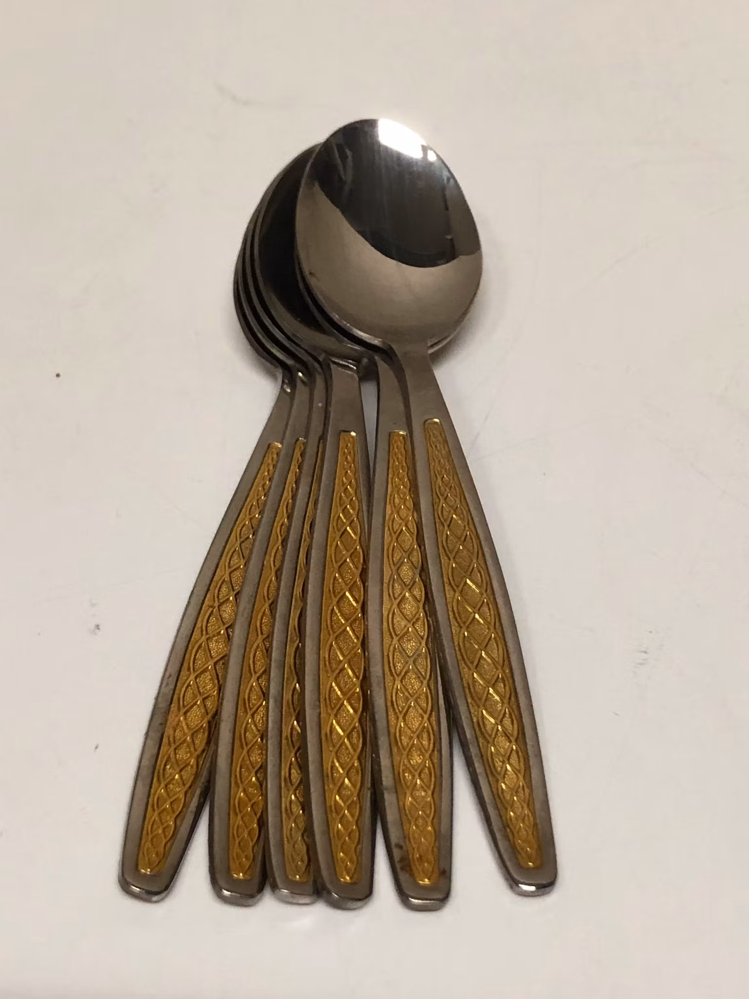 KAFFESKEDAR 6 st. rostfritt, "Guldi", Nils Johan, Sweden.