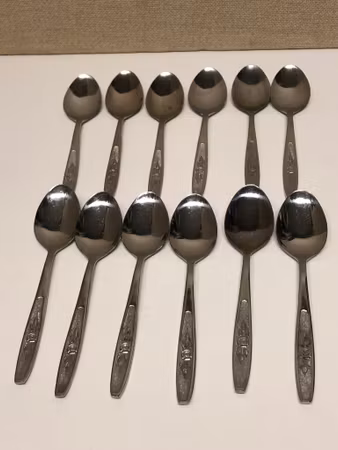 DESSERT/EFERRÄTTSSKEDAR 12 st. stainless steel, 1960/70-tal.