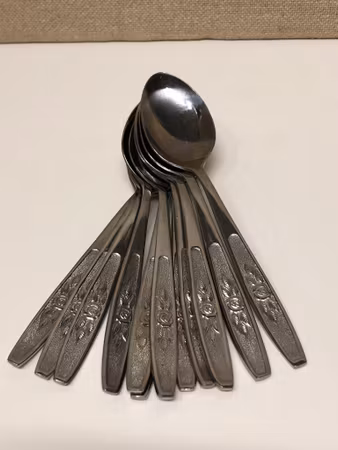 DESSERT/EFERRÄTTSSKEDAR 12 st. stainless steel, 1960/70-tal.