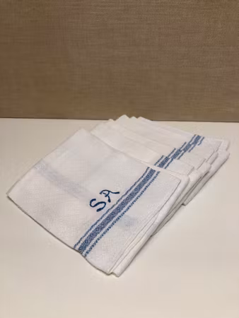 HANDUKAR 6 st. linne, monogram SA, 1900-tal.