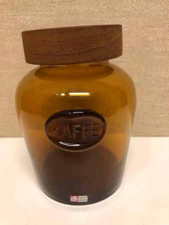 GUNNAR ANDER. Burk med lock, glas/teak, "Kaffe", Lindshammar, Sweden, 1960-tal.