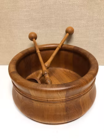 JENS QVISTGAARD. Salad bowl with cutlery, teak, Nissens, Denmark.