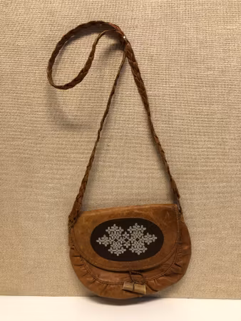 BAG, leather, tin embroidery, horn, Sami craftsmanship, 1900s