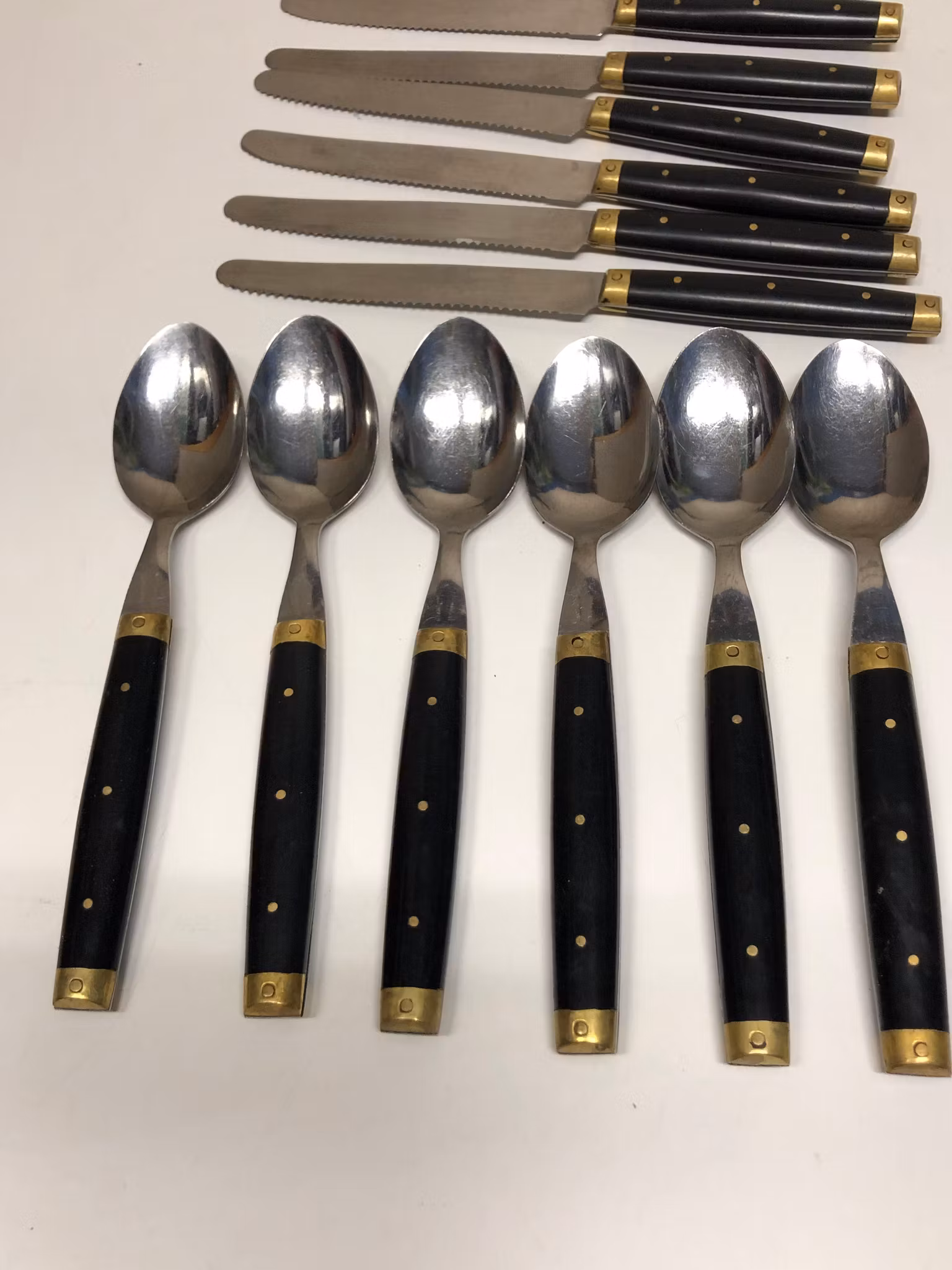 BESTICK 18 delar, rostfritt/mässing/ backelit, ”Melron", France.