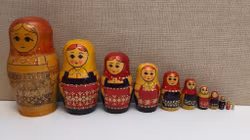 BABUSHKA, Vintage Nesting doll, rysk docka, 11 delar, trä. 1970-80-tal.
