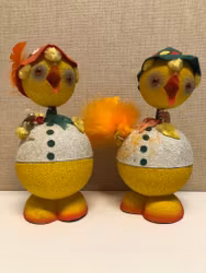 PÅSKKYCKLING/GODISGÖMMA 2 st. pappmaterial, Container Western Germany, 1960/70-tal.