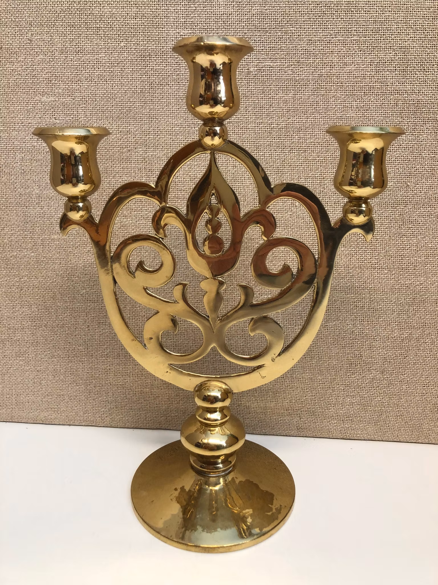 KANDELABER, mässing, Scandia Present Karlshamn, 1900-talets fjärde kvartal.