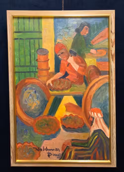 WALDEMAR BERG. "Copper smiths", oil on canvas, signed and dated Tunis1975.