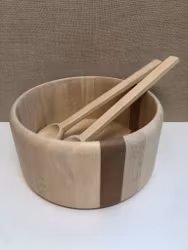 BOWL WITH SALAD CUTLERY, wood, Arabia design.