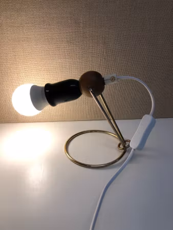 TABLE LAMP, teak/brass, GK, mid-20th century.