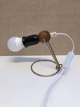 TABLE LAMP, teak/brass, GK, mid-20th century.