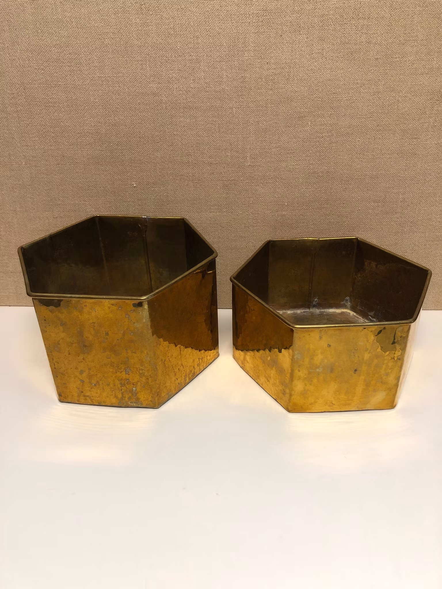 YTTERFODER 2 st. mässing, "Hexagon form", Stenwwreth Skälderviken AB, 1900-tal.