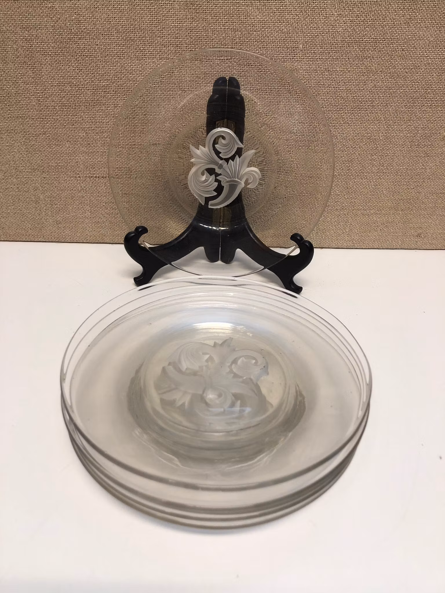 EDVIN OLLERS. Assietter 6 st. glas, Elme glasbruk, 1900-talets första hälft.