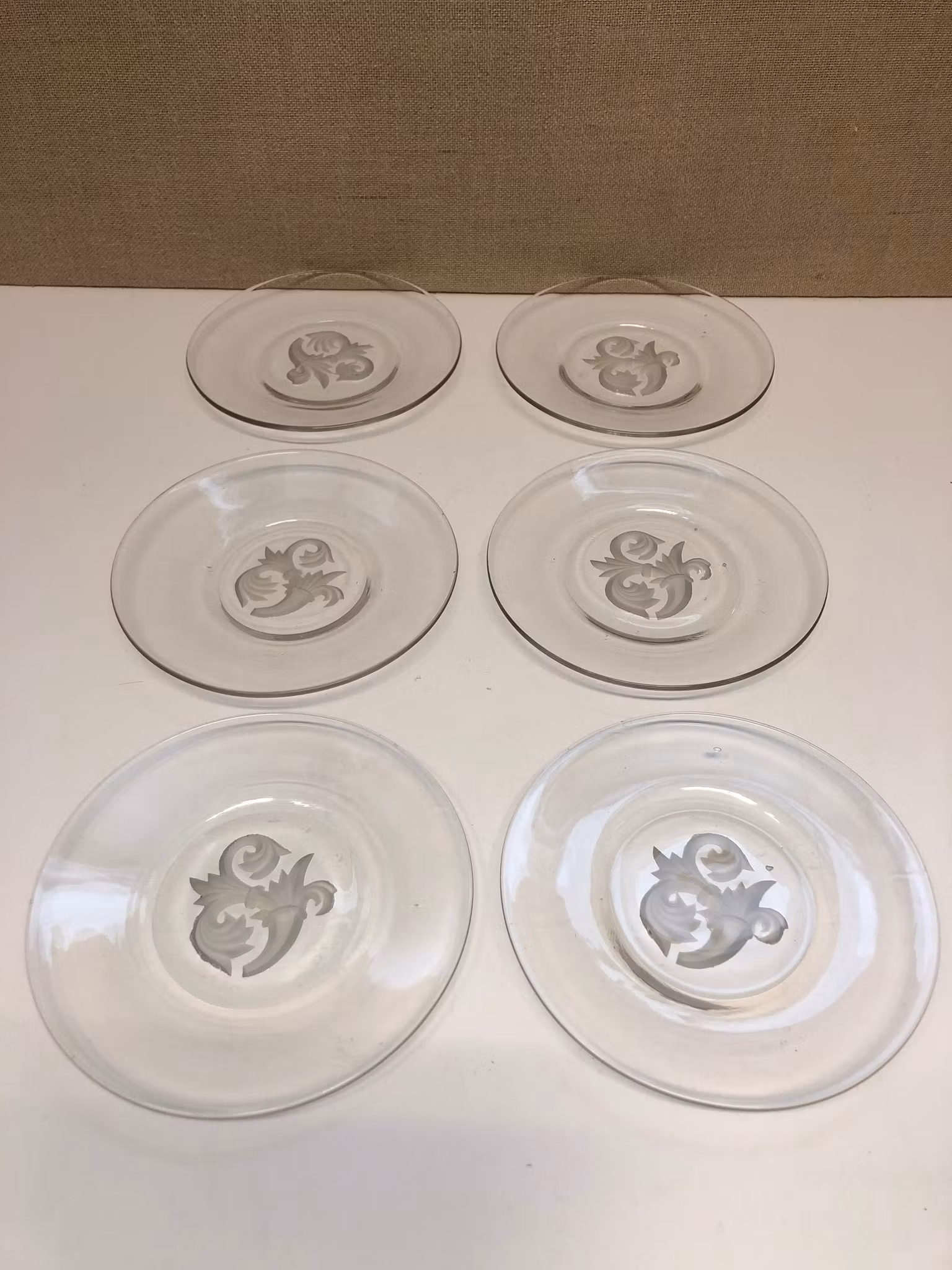 EDVIN OLLERS. Assietter 6 st. glas, Elme glasbruk, 1900-talets första hälft.