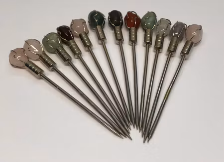 COCKTAIL STICKS 12 pcs. metal/stone, second half of the 20th century.