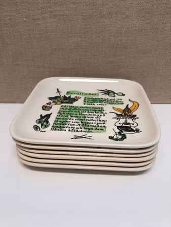 GUNNILA WIDE. Plates 6 pcs. porcelain, "Grilled", Deco Hälsingborg, Sweden.
